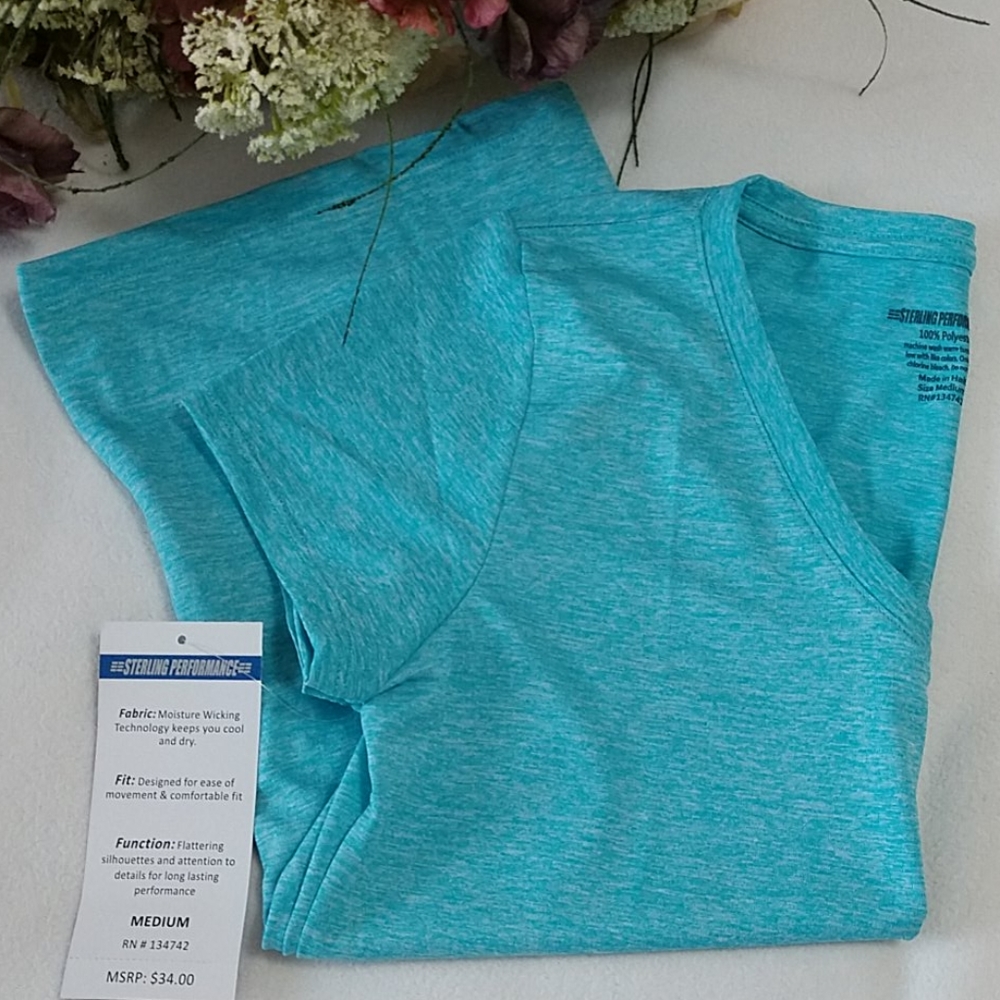 Activewear Moisture-wicking Top Tee T-shirt Sh Slv v-neck Sterling Performance M